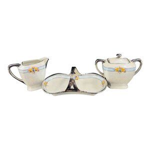 Vintage Germany Porcelain Ohme Sugar And Creamer W Tray Set 3 Signed J G Beard